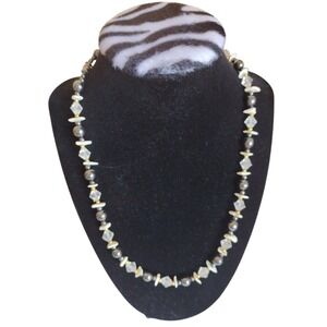 Handmade Necklace Black White‎ Clear Shells Beads And Pearl Medium Length Beach